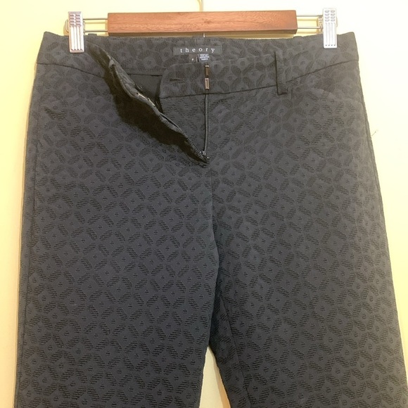Theory Black Embroidery Diamond Pattern Tapered Tailored Wardrobe Staple Pants 2 - Picture 14 of 17